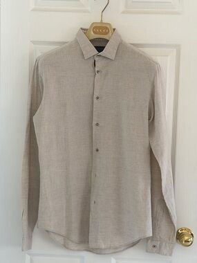 Zara Men's Light Beige Linen Button-Up Shirt